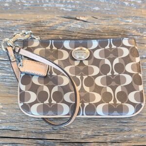 Coach Brown and Tan Wristlet Purse